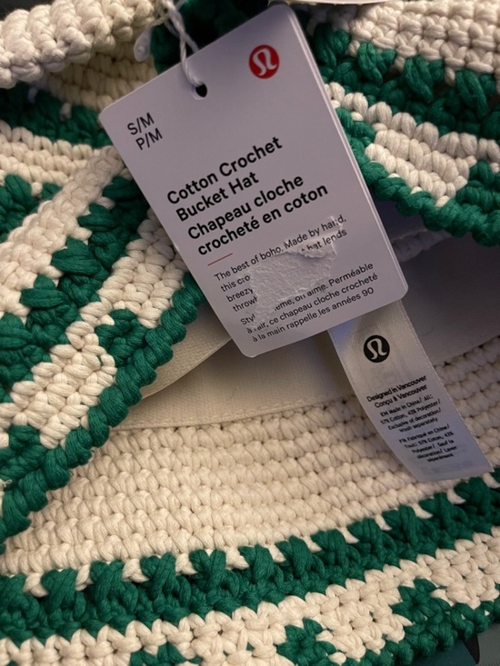 Lululemon Cotton Crochet Women\'s Bucket Hat Ivory & Raceway Green Size S/M RARE main image 9